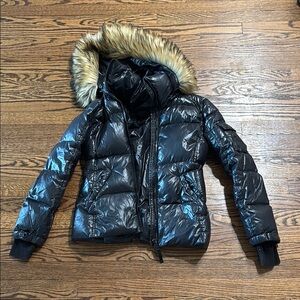 Black Puffer Jacket with Faux Fur Hood